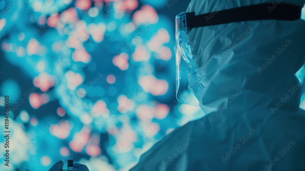 Aufkleber researcher analyzes viral structures using a microscope in a modern laboratory, focused on enhancing