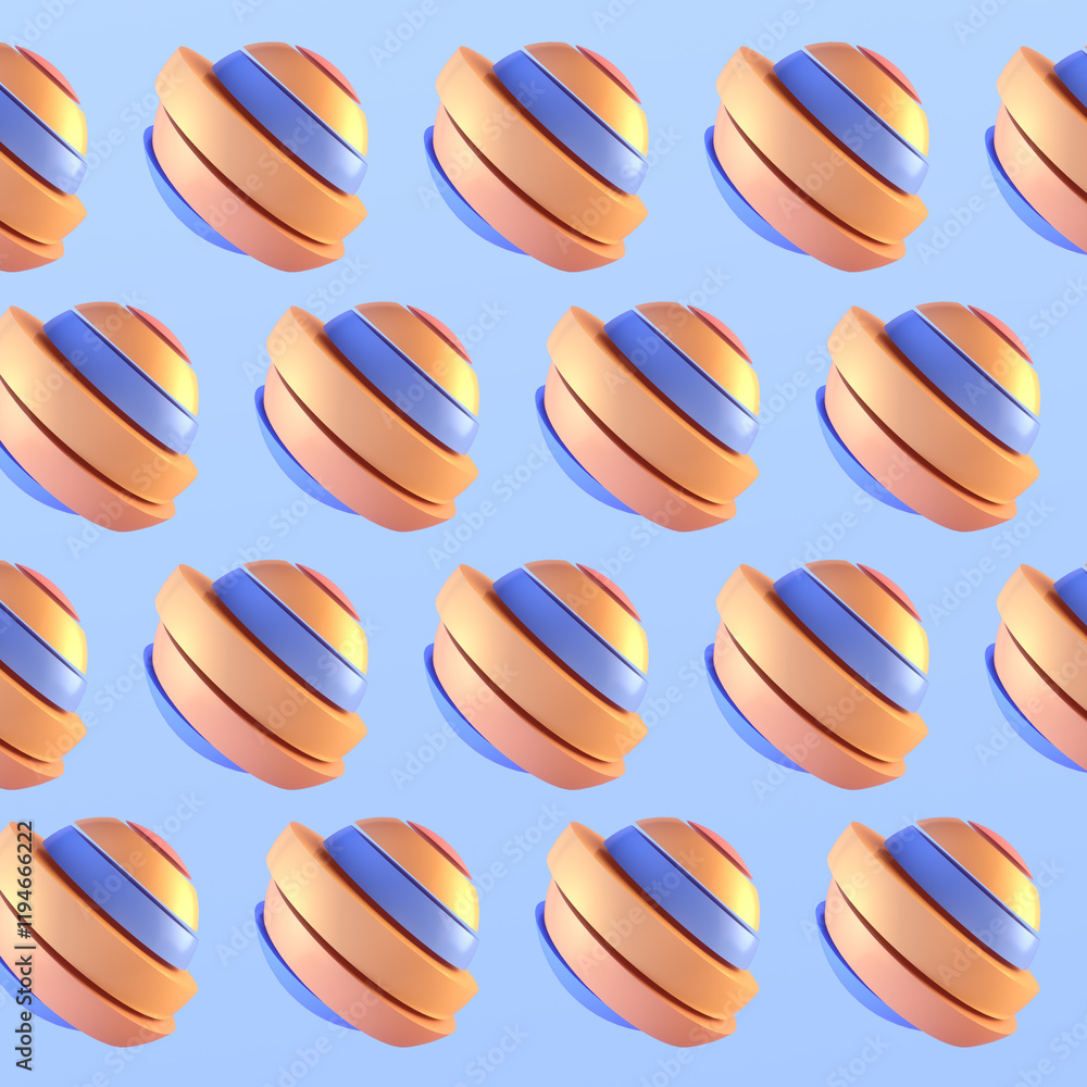 Poster Illustration of an abstract pattern of solid multicolored spheres. 3d rendering