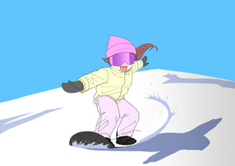スノーボードを楽しむ女性　空　地面有り