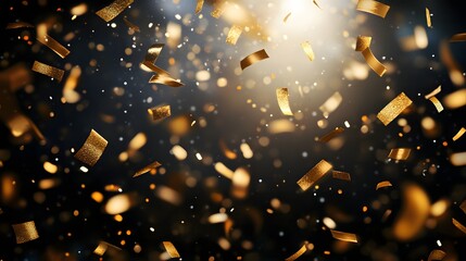 Golden Confetti Falling Dark Background Celebration