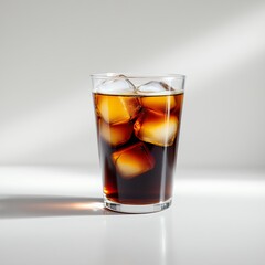 Refreshing Cola with Ice Cubes in a Glass