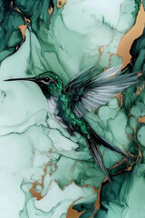 a bird on a marble background. fluid art. abstraction.