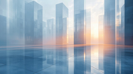 Modern Glass Cityscape Sunrise - Futuristic