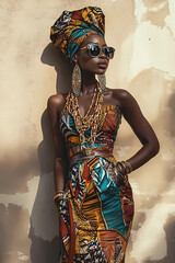 portrait of an African-American woman in ethnic clothes, illustration