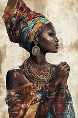 portrait of an African-American woman in ethnic clothes, illustration