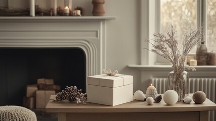 Cozy Winter Home Decor with Gift and Fireplace