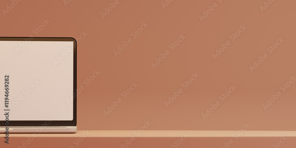 Fototapete laptop computer on a brown background with space for text