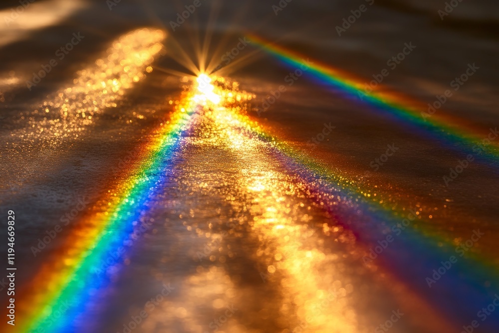 Poster a captivating reflection of rainbow colors from a prism graces a surface with luminous vividness, cr