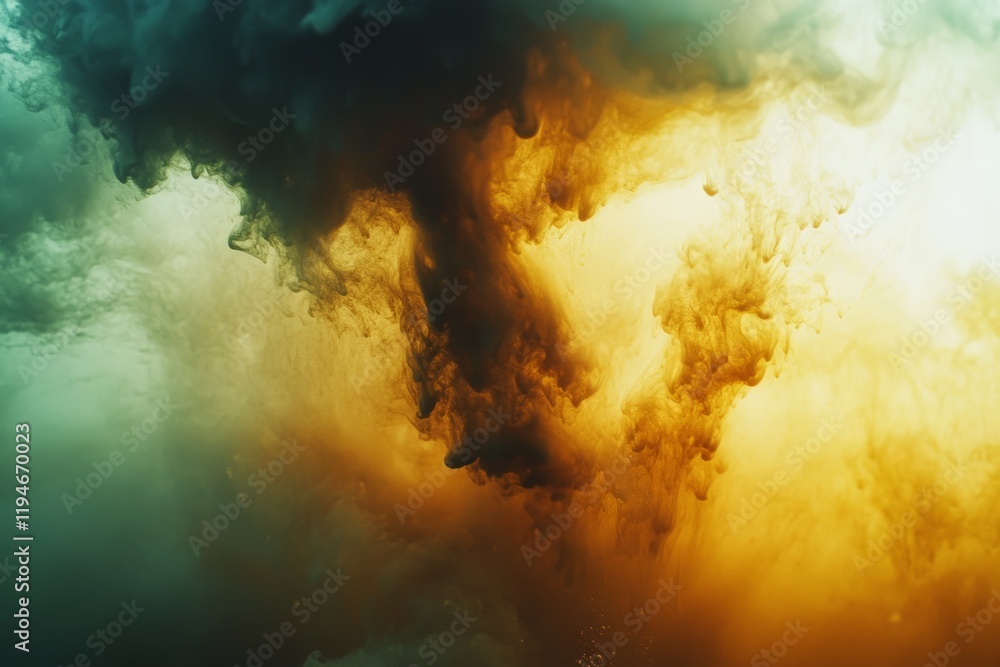 Poster An abstract representation of teal and orange hues blending and swirling in fluid motion, symbolizing the fusion and blending of diverse elements in harmony.