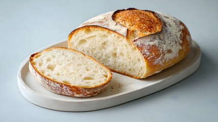 Crusty Artisan Sourdough Loaf with Sliced Interior - Rustic Bread Photography