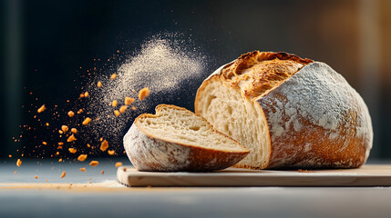 Crusty Artisan Sourdough Loaf with Sliced Interior - Rustic Bread Photography