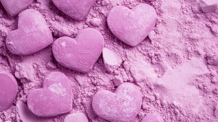 Obraz premium Pink heart shaped powder candy for Valentine's Day celebration, cute banner background