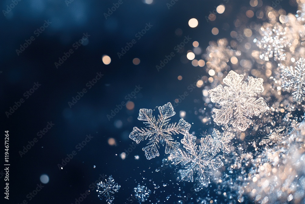 Poster captivating display of delicate snowflakes shimmering under soft winter light during a serene snowy 