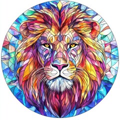 Obraz premium Majestic Lion in Stained Glass Watercolor Style Artwork Design