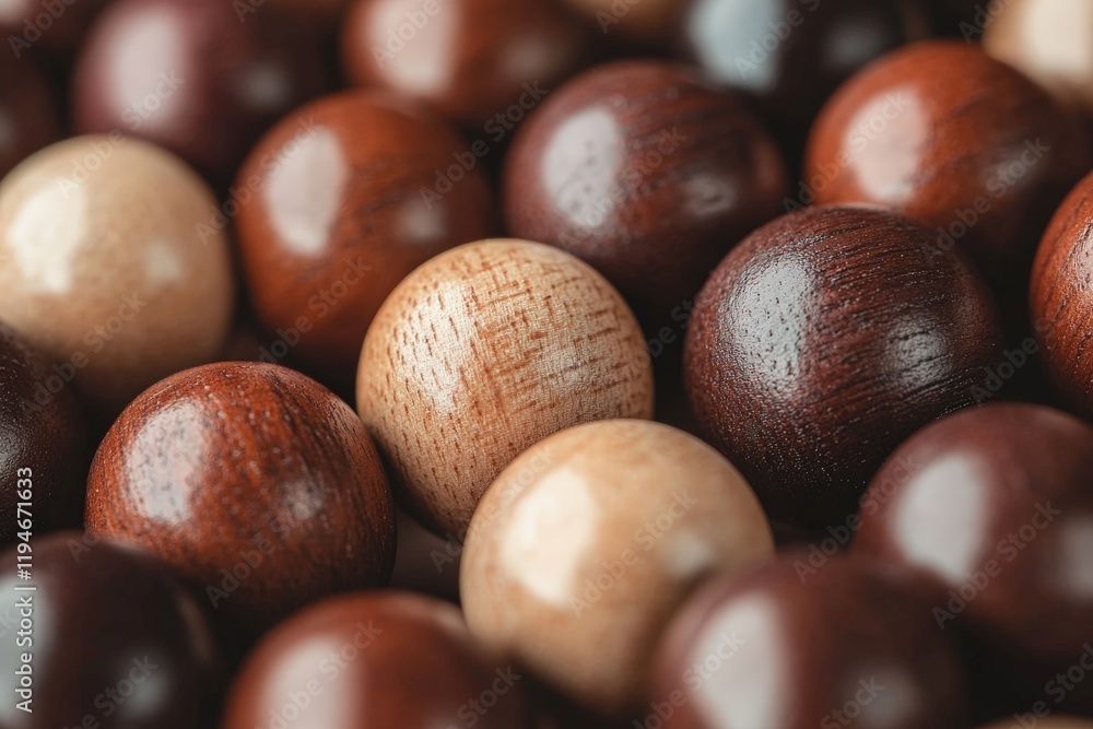Poster a variety of wooden beads feature mixed dark tones, displaying a diversity in shades and emphasizing