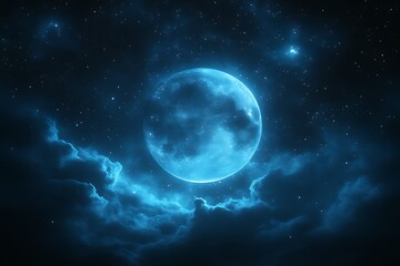Full blue moon in a starry night sky.