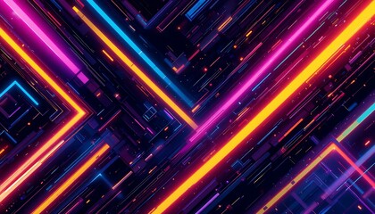 Geometric Pattern Illustration with Sharp Lines and Angles in Bright Neon Colors, Designed to Create a Dynamic and Energetic Background for Advertisements or Technology-Related Content Generative AI