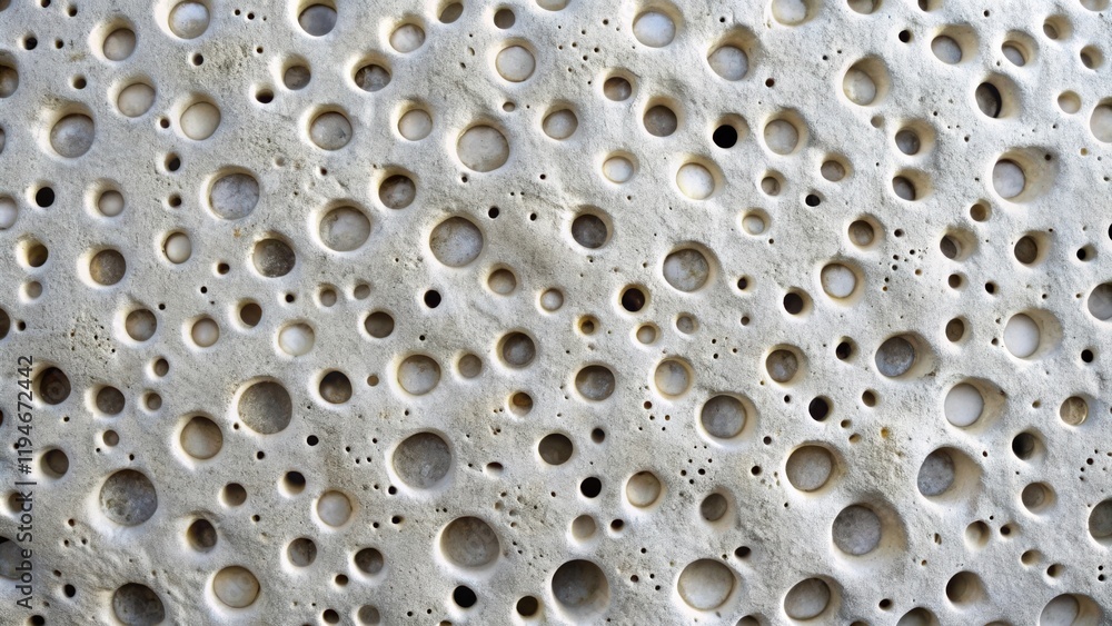 Poster abstract light beige stone texture with numerous round holes of varying sizes