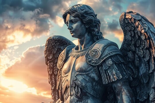 Celebrating the Feast of St. Michael and All Angels: A Stunning Church Altar Display with Candles, Flowers, and Angelic Figurines