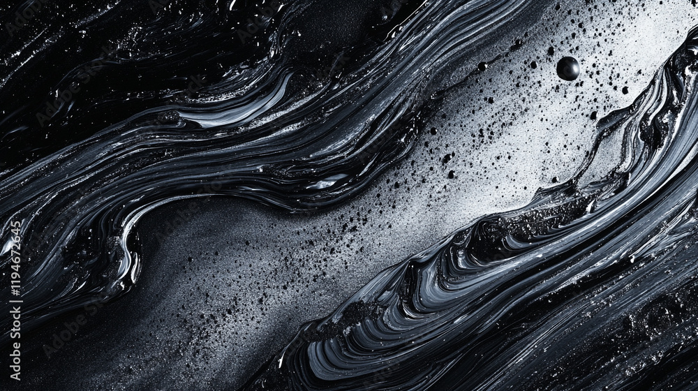Aufkleber abstract black and white artwork with dynamic swirling patterns and texture