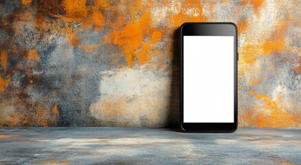 Black Smartphone with Blank White Screen and Liquid Paint Splashes