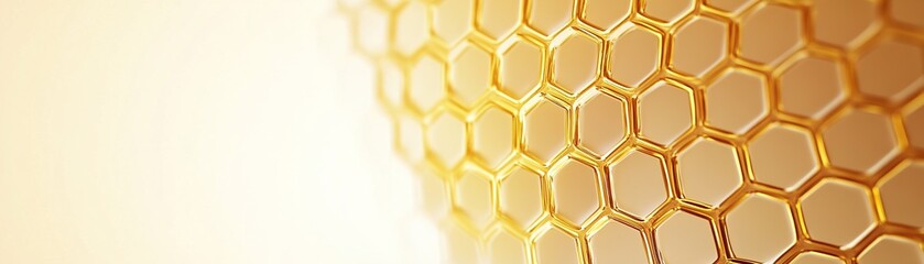 Obraz premium Close view of a honeycomb structure showcasing intricate patterns and golden hues under soft lighting