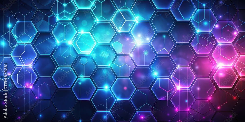 Leinwandbilder Abstract Hexagon Network Digital Background with Glowing Lines