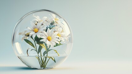White daisies in a glass sphere.