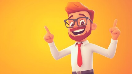 Happy Cartoon Businessman Points Upwards With Excitement