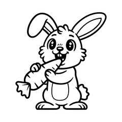 fun happy bunny eating carrot cartoon character isolated drawing line style sketch classic vintage design illustration
