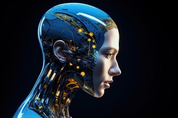 Humanoid head futuristic technology portrait.