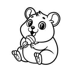 fun cute hamster eating candy cartoon character isolated drawing line style sketch classic vintage design illustration