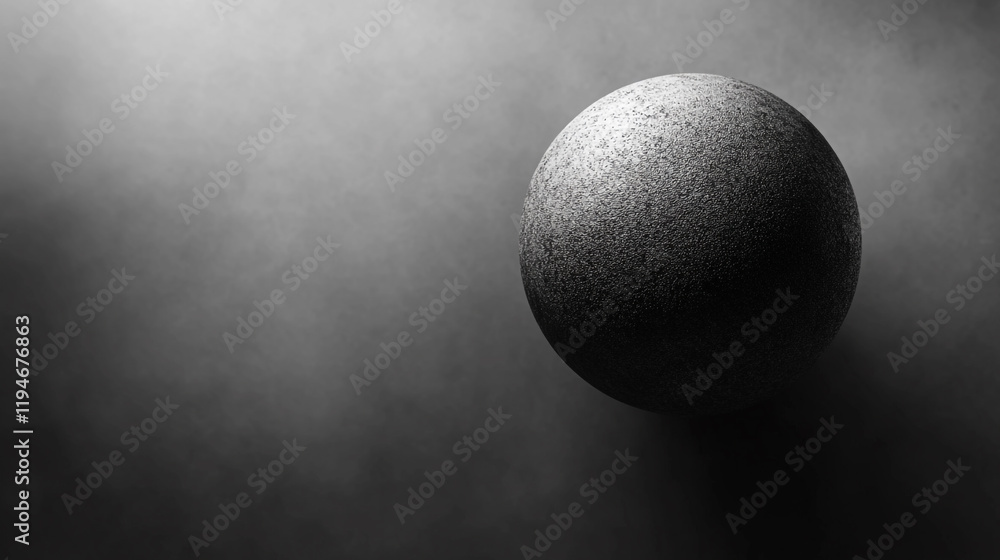Poster abstract spherical object in monochrome setting with soft lighting effects