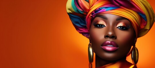 Naklejka premium Lipstick portrait turban women.