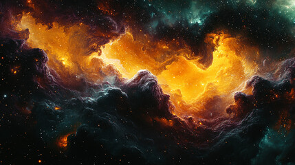 Radiant Golden Nebula with Cosmic Clouds