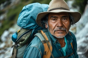 Obraz premium A seasoned hiker with a backpack, capturing the spirit of adventure and exploration in the wild.