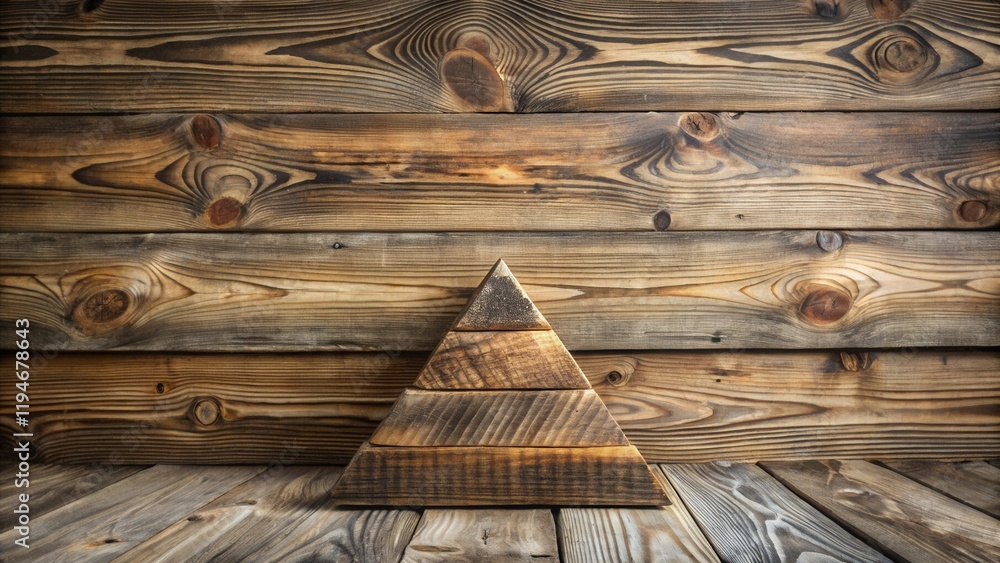 Aufkleber Rustic Wooden Pyramid Structure Against Weathered Planks Background