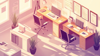 isometric office scene