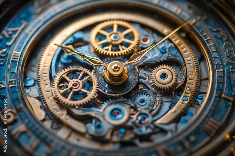Aufkleber A mesmerizing view of detailed clockwork showing complex, interlocking golden gears, beautifully crafted and designed to showcase precision and elegance.
