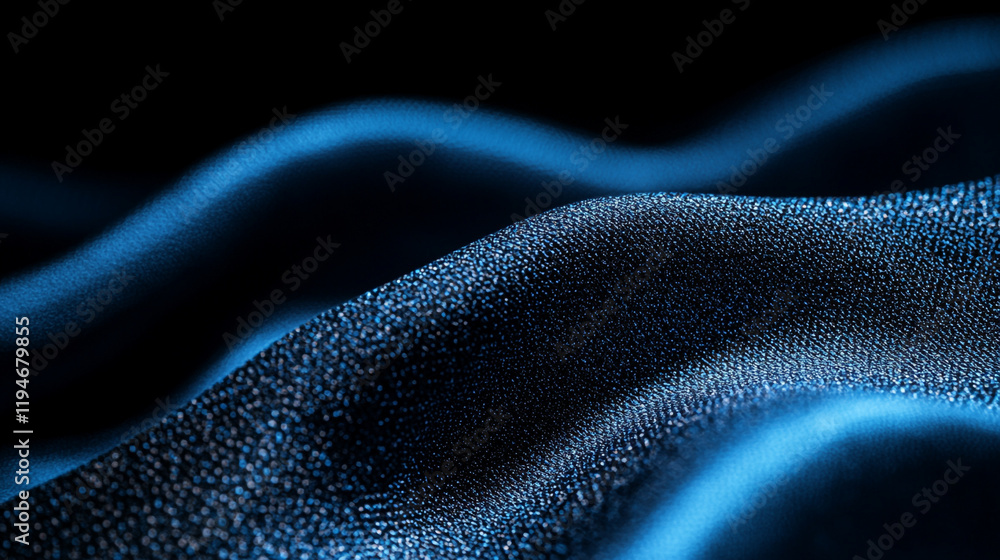 Poster blue fabric waves create a smooth texture illuminated against a dark background