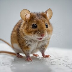 A dormouse with tiny paws outstretched, as it climbs a smooth white surface.