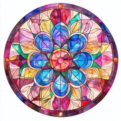 Vibrant Stained Glass Rose Design in Watercolor Style