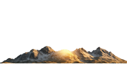 Sunset Over Mountains concept. Mountain landscape with a glowing sunrise against a black sky.