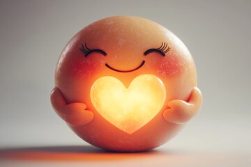 A charming cartoon-like character with a round face, sweet smile, and radiant heart, emitting warmth and joy suitable for children's media and design projects.