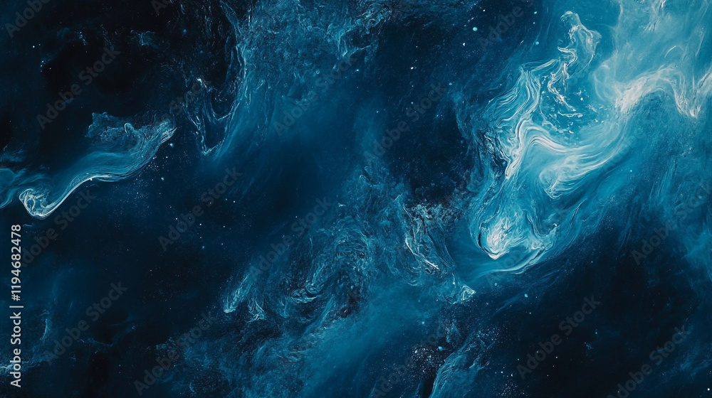 Poster deep blue abstract swirl with hints of light colors creating a cosmic feel