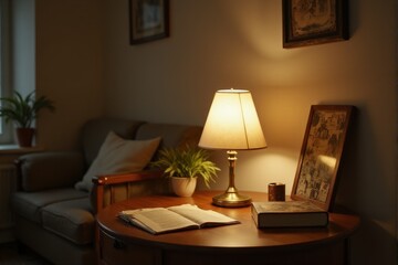 A modern table lamp in a cozy reading corner