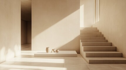 "Serene Minimalist Architecture: Aesthetic Background with Clean Lines and Neutral Tones"