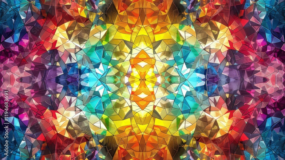 Poster colorful abstract background with crystal pattern. 3d rendering, 3d illustration.