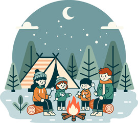 Camping family in winter