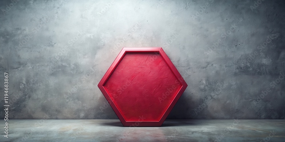 Aufkleber red hexagonal frame against a gray wall background